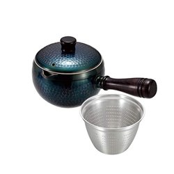 [SHINKOUKINZOKU] No.174873 / Pure copper blue finish Hammer mark teapot (Yokote) with strainer
